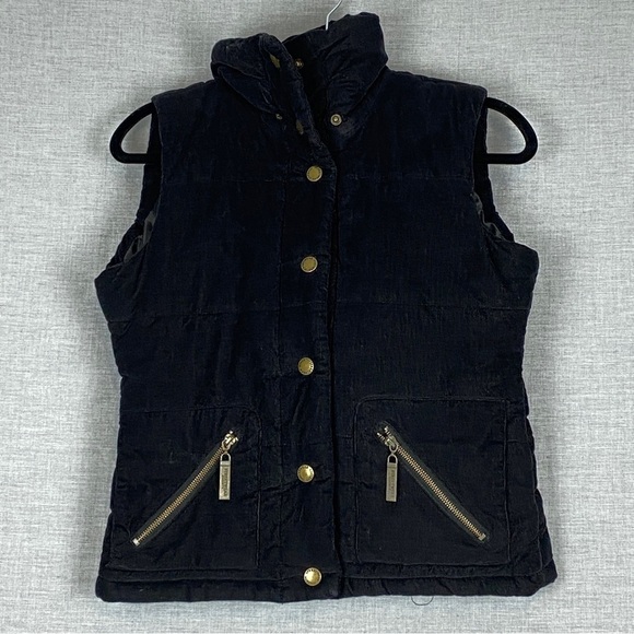 Corduroy Puffer Vest Sz Medium Streetwear Society Black Removable Hood - Picture 2 of 10